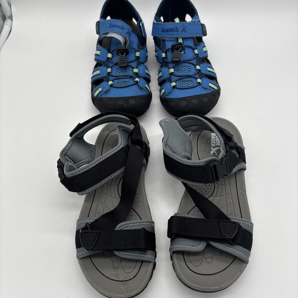 Two Pairs Of Youth Size 5 Boys Sandals Eddie Bauer Glide And Kamik Crab